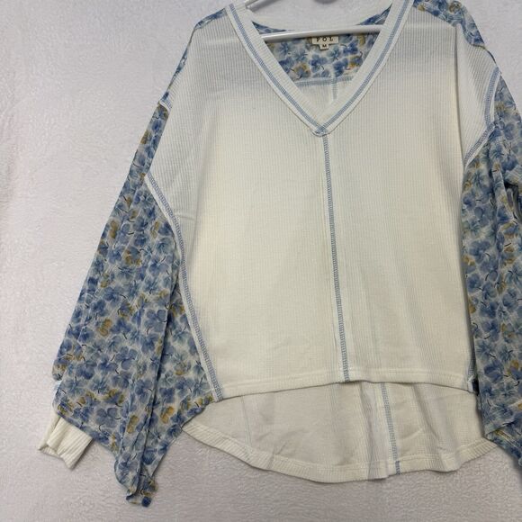POL Women's Med Top Blue Floral High/Low Southern Flowy Oversized Cottagecore - Picture 10 of 16